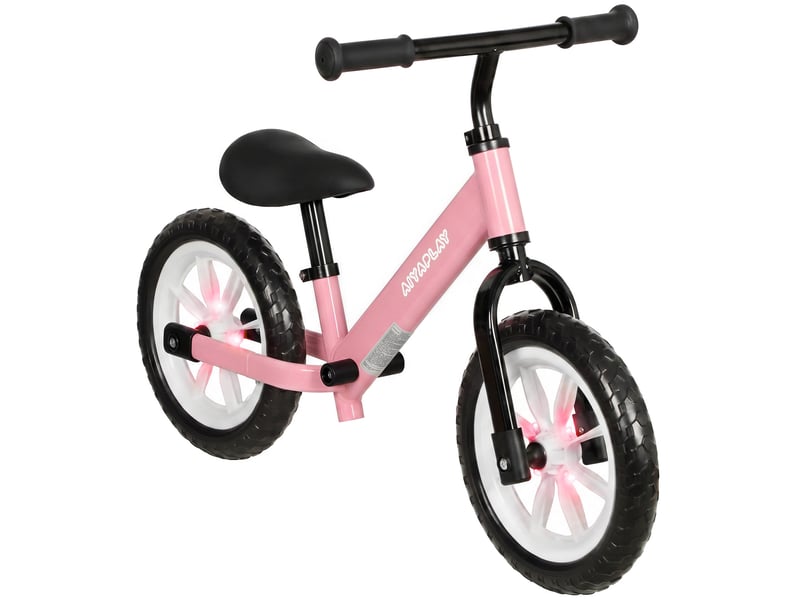  Draisienne enfant 2-5 ans, roues lumineuses, siège guidon réglables, pneus eva silencieux, charge 50kg, 84x40x57cm, rose  - Conforama A