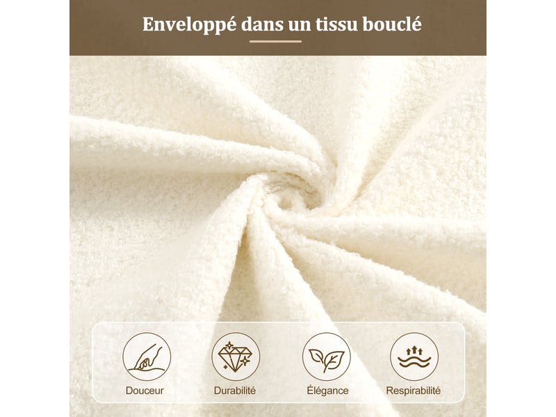  Lit coffre 90 x 200 cm - rangement hydraulique - sommier à lattes - tête de lit rembourrée - bouclé beige  - Conforama E