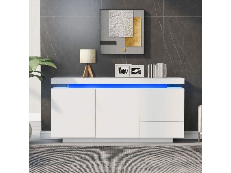 Buffet moderne, minimaliste moderne, double portes avec trois tiroirs, meuble de salon brillant, meuble de rangement avec éclairage sell-17897142677934 - Conforama C