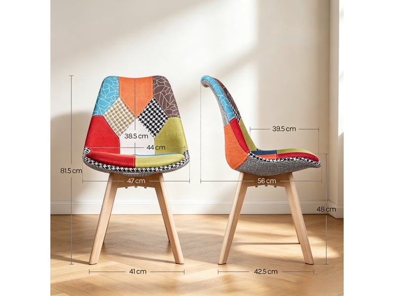  Lot de 4 chaises de salle à manger multicolores en tissu en lin avec pieds en bois  - Conforama E