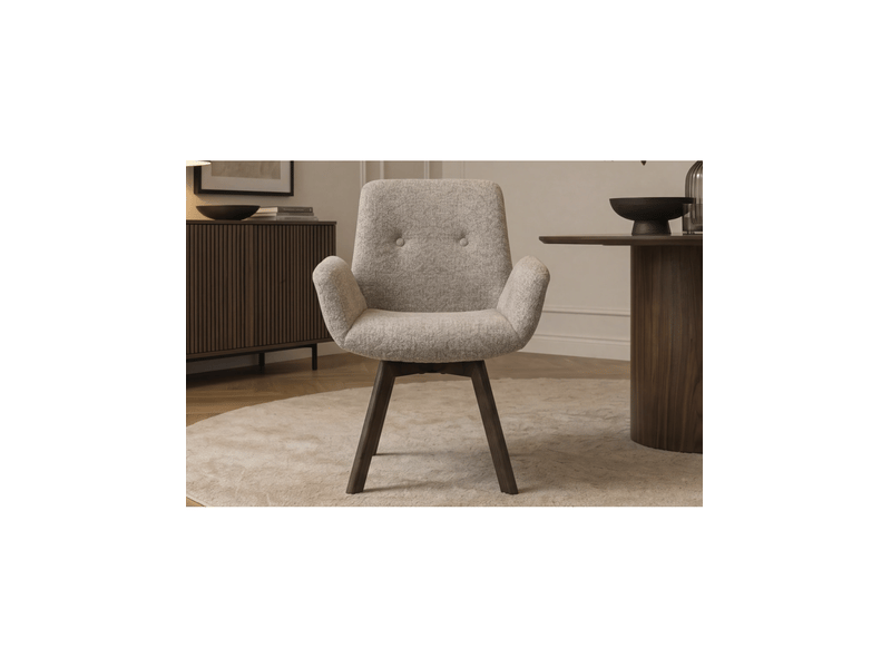  Lot de 2 chaises design sorrano pivotantes à 360° en tissu tweed taupe et pieds en chêne foncé  - Conforama D