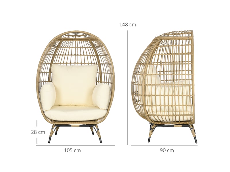  Fauteuil de jardin,105x90x148 cm,avec coussins,rotin synthétique,kaki  - Conforama C