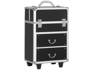 Valise de maquillage professionnelle à roulettes, avec serrure et 2 clés, noire, 36 x 23 x 52 cm
