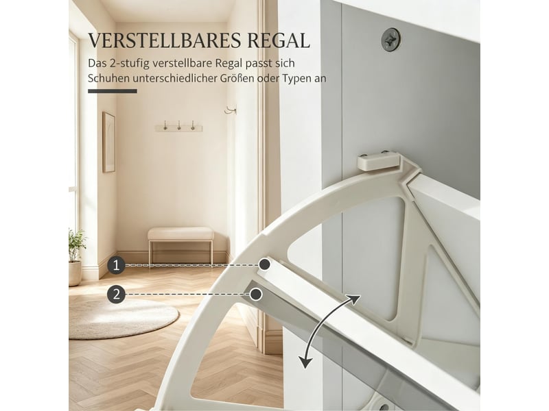  Meuble à chaussures 2 abattants mdf coloris chêne et blanc 79x23x90,5 cm  - Conforama E