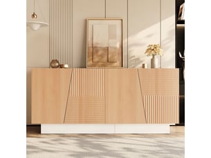 Buffet meuble salon 4 portes 2 espaces de rangement séparés étagères réglables en hauteur structure géométrique rainurée