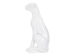 Sculpture léopard assis en résine blanche brillante 74 cm
