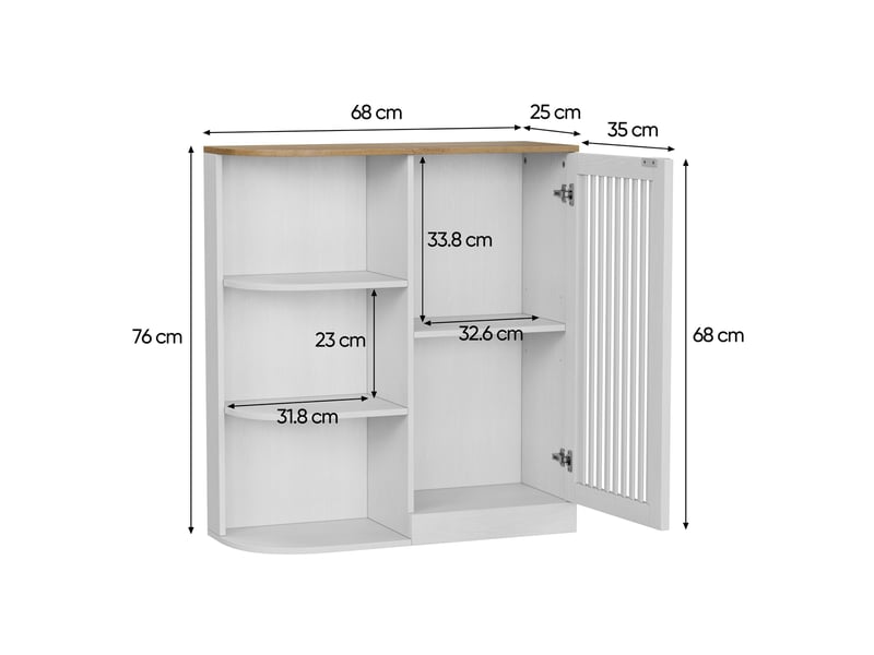  Meuble d'angle de salle de bain en mdf avec étagères blanc et chêne 68x25x76 cm  - Conforama C