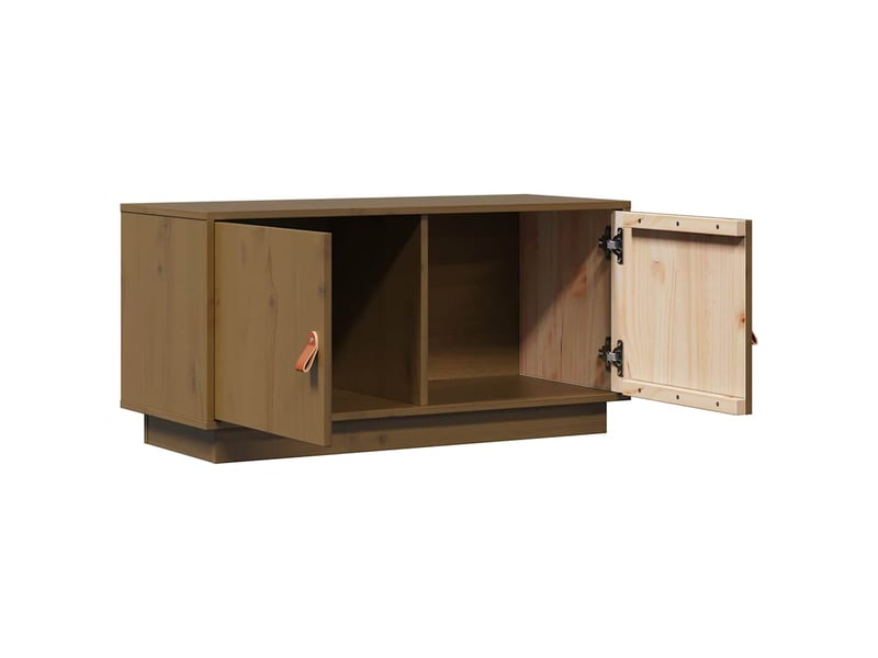  Meuble tv - banc tv - meuble de rangement marron miel 80x34x40 cm bois de pin massif  - Conforama E