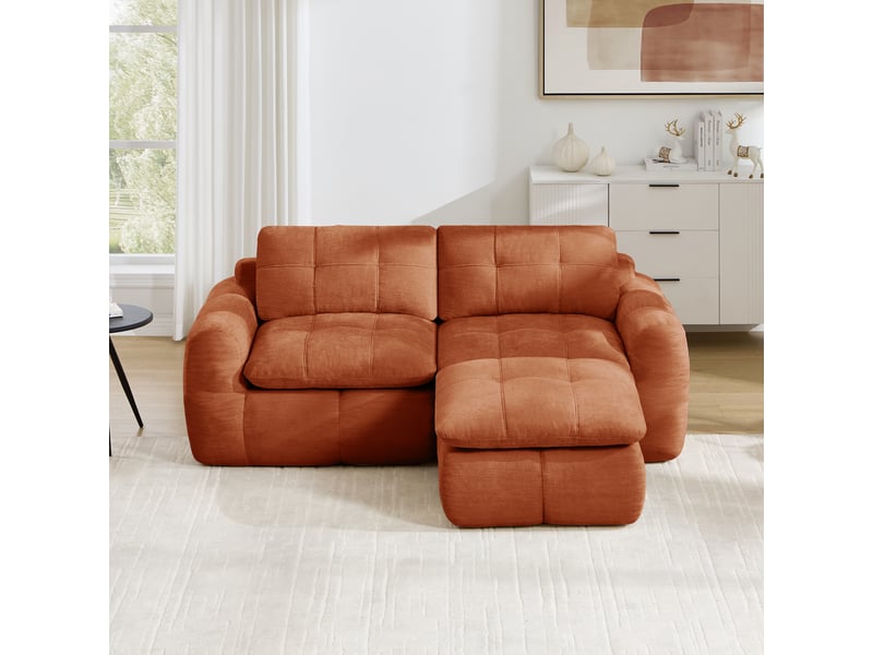 Canapé d’angle modulable 2 places en chenille orange – 194 x 160 x 68 cm Fay Lum - Conforama B
