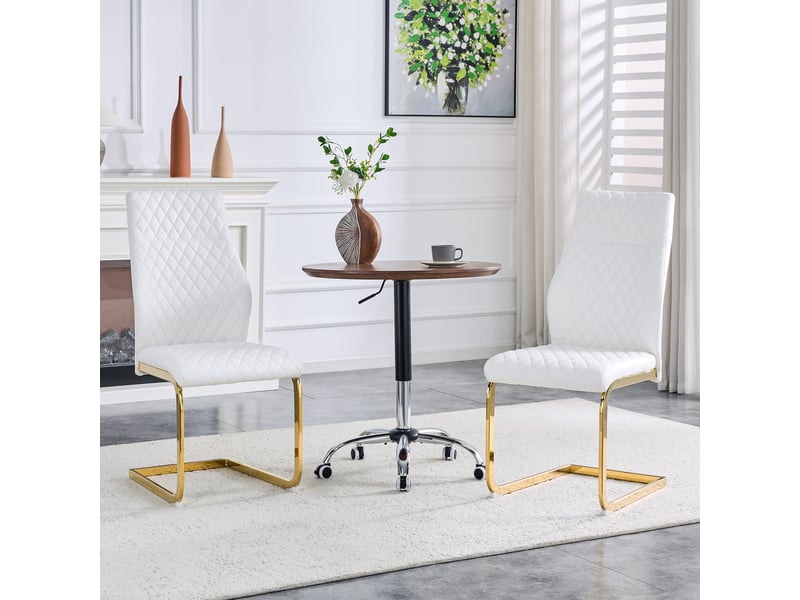  Lot de 2 chaises de salle à manger à dossier haut, pu blanc et métal doré  - Conforama D