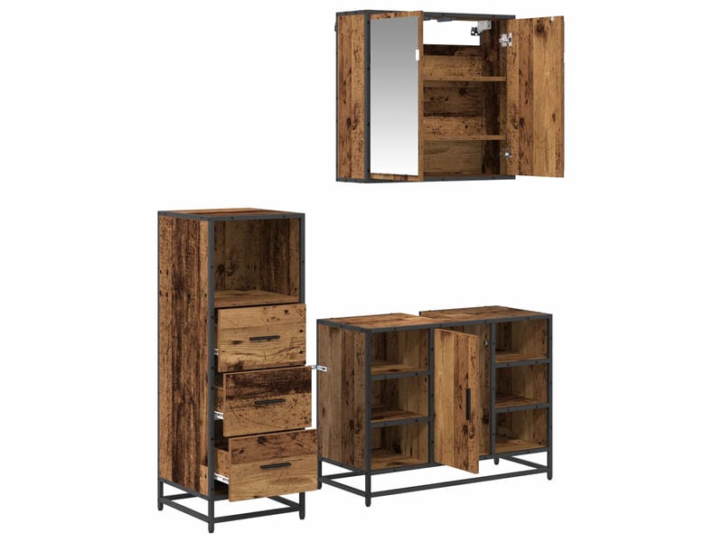 Ensemble de mobilier de salle de bain 3 pc bois ancien cf64277 - Conforama E