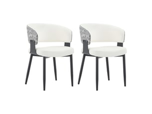 Lot de 2 chaises de salle à manger 44,5x48x77,3cm blanc et motif - en pu avec accoudoirs tonneau et pieds en métal noir