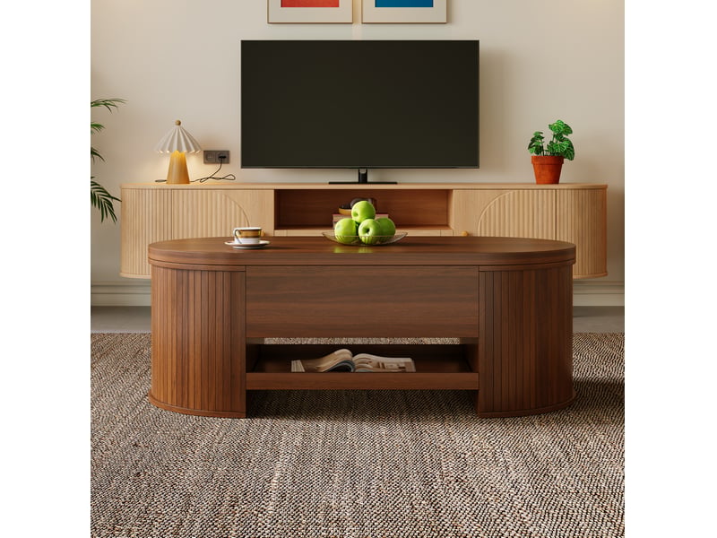  Table basse relevable 110 x 55,5 cm en mdf avec rangement, noyer naturel  - Conforama E