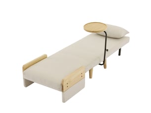 Fauteuil convertible 3-en-1 88x74.5x66cm – avec tablette en bois pivotante, dossier réglable 6 positions et coussin lombaire – tissu de lin - beige