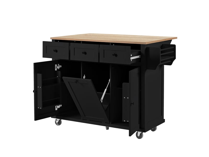  Îlot de cuisine mobile 112x46,2-76,2x92,7 cm, plan de travail extensible, roulettes, mdf, noir et naturel  - Conforama A