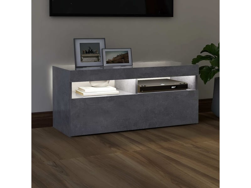  Meuble tv - banc tv - meuble de rangement avec lumières led gris béton 90x35x40 cm  - Conforama C