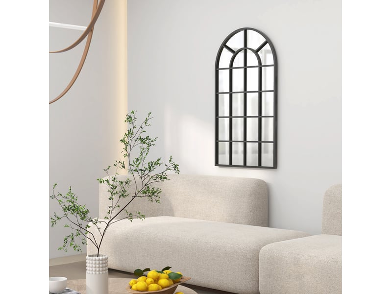  Miroir simple mural arqué à cadre en aluminium avec film anti-éclats pour entrée et chambre noir 62 × 110 cm  - Conforama B