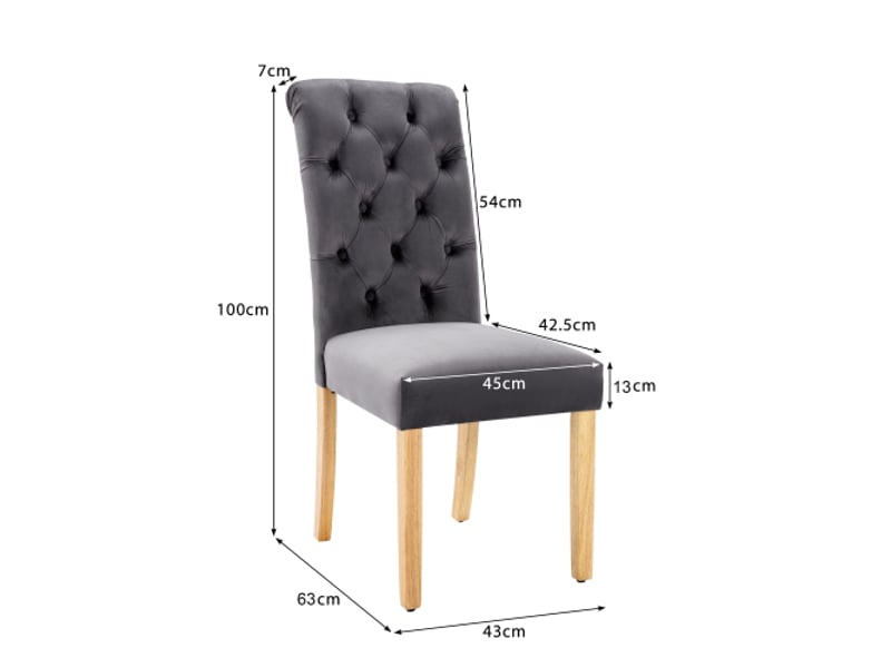  Lot de 6 chaises, chaise grise, avec dossier rembourré, pieds en bois, pour salon et salle à manger, en velours  - Conforama C