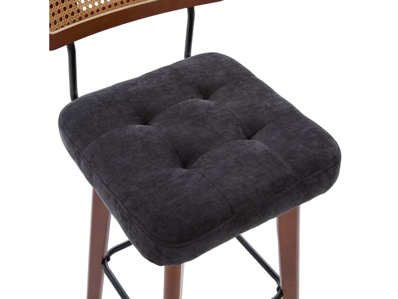 Lot de 2 tabourets de bar pivotants 360° 44x51x96 cm en chenille noir  - Conforama R