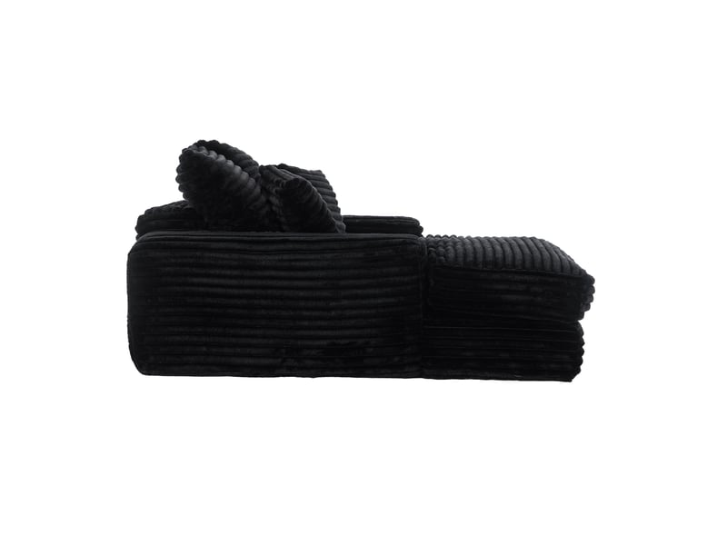 Méridienne convertible noire en velours côtelé avec 4 coussins amovibles, confort pour le salon au quotidien - Conforama D