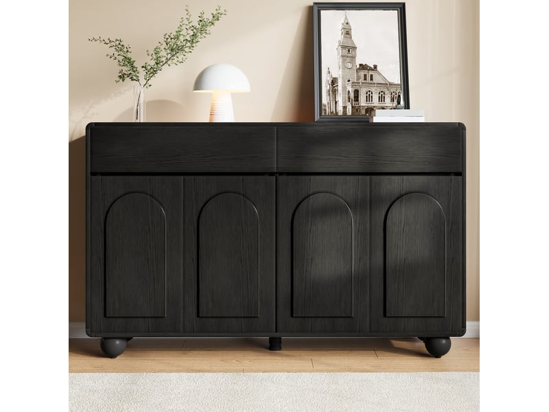  Buffet noir 140 x 38 x 89 cm avec 2 tiroirs et 4 portes  - Conforama C