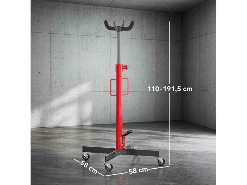  Cric de fosse hydraulique 58 x 58 cm rouge en métal, charge recommandée 500 kg avec pédale et roulettes  - Conforama D