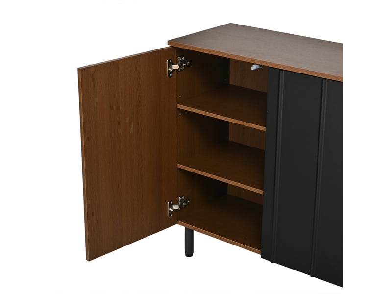  Buffet de cuisine 160x35x80 cm, 4 portes, panneau de particules couleur noyer et noir, meuble rangement salle à manger  - Conforama E