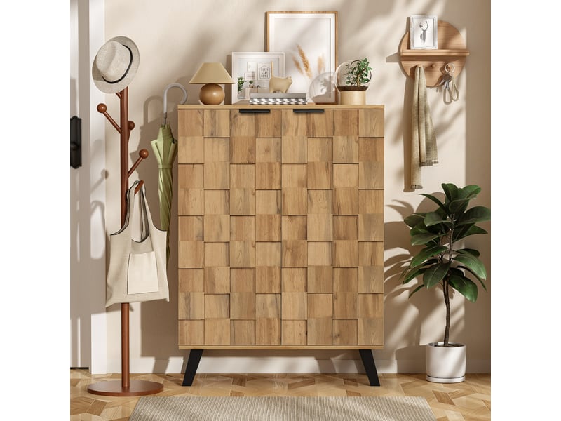  Meuble à chaussures avec 5 compartiments et 4 étagères réglables, charnières amorties pour entrée, 80,5×35×109,5 cm  - Conforama E