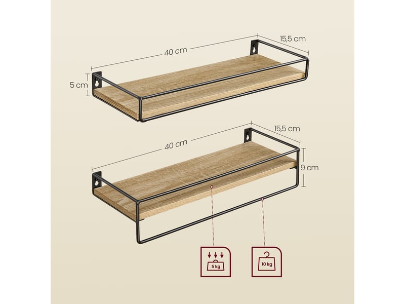 Étagères - leobert - chêne sonoma - 40 x 15,5 x 5 cm - lot de 2  - Conforama E