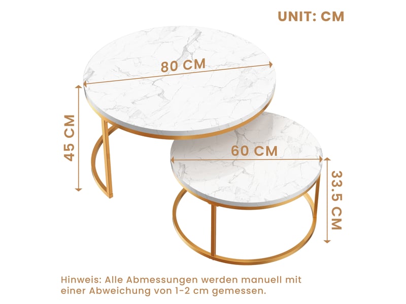  Lot de 2 tables basses blanches et dorées avec plateau mdf effet marbre  - Conforama E