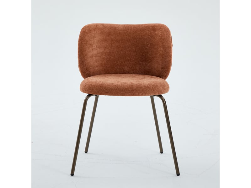  Lot de 2 chaises de salle à manger orange chenille, dossier courbé, piètement métal bronze - design moderne  - Conforama A