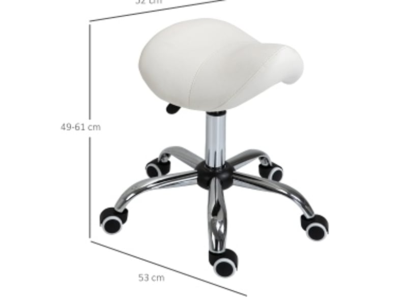  Tabouret de bureau selle pivotant à roulettes avec hauteur réglable et assise rembourrée en métal et similicuir blanc  - Conforama C