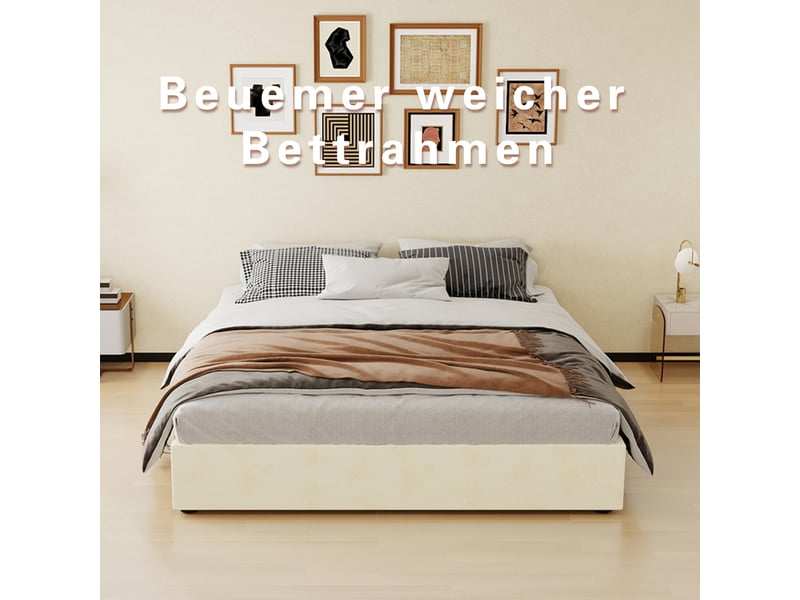  Sommier coffre 160x200 cm avec matelas, velours beige  - Conforama D