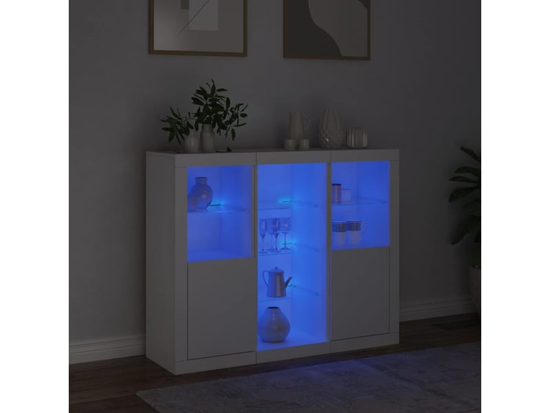  Buffets avec lumières led 3 pcs - bahut - meuble de rangement blanc bois d'ingénierie  - Conforama C