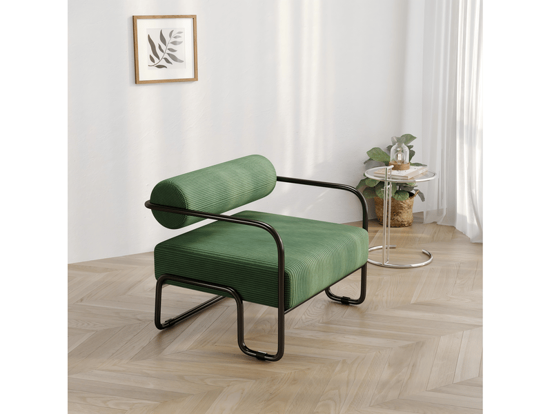  Fauteuil 73x68,5x70,5 cm, canapé 1 place, revêtement en tissu côtelé, structure en métal, design moderne, coloris vert  - Conforama E