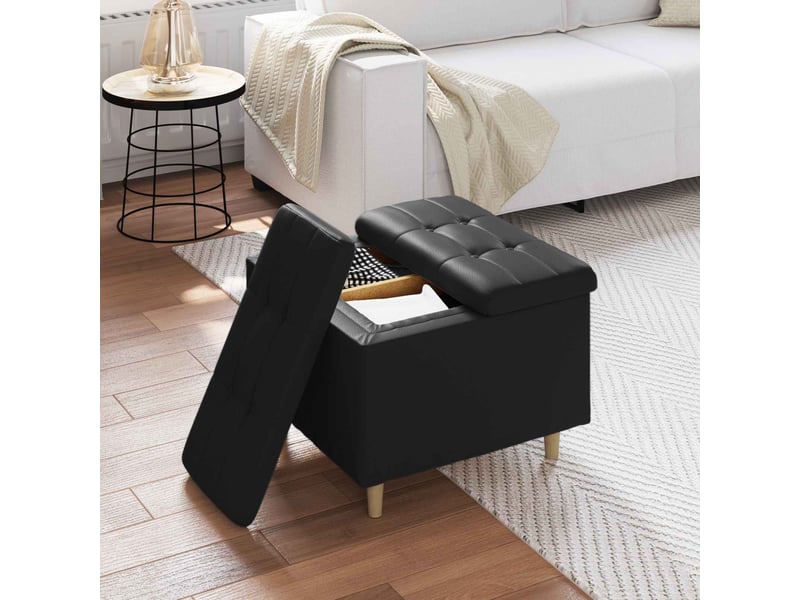 Ottoman, repose pied salon avec rangement noir 60x60x45 cm simili cuir  - Conforama D