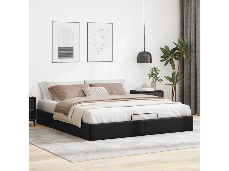 Lit adulte, lit double, cadre de lit ottoman sans matelas noir 200x200cm similicuir cf10437 - Conforama C
