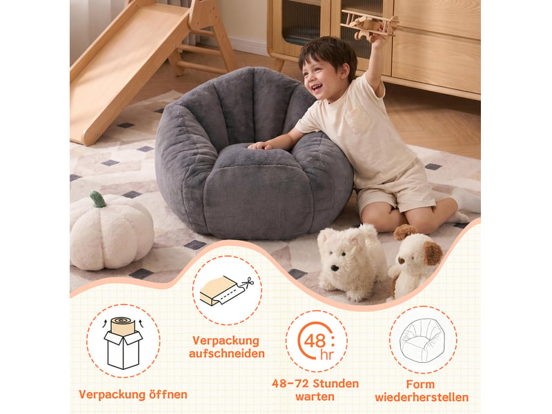  Fauteuil pouf enfant en peluche avec soutien du dos, assise souple pour lecture en polyester gris clair  - Conforama D