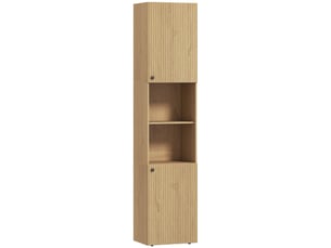 Armoire de salle de bain haute à 6 niveaux, 2 placards et 2 étagères ouvertes, finition chêne
