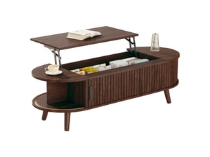 Table basse relevable 120x50x39,5 cm avec rangement caché, table de salon avec 5 espaces de rangement, hauteur relevée 53,5 cm, coloris noyer