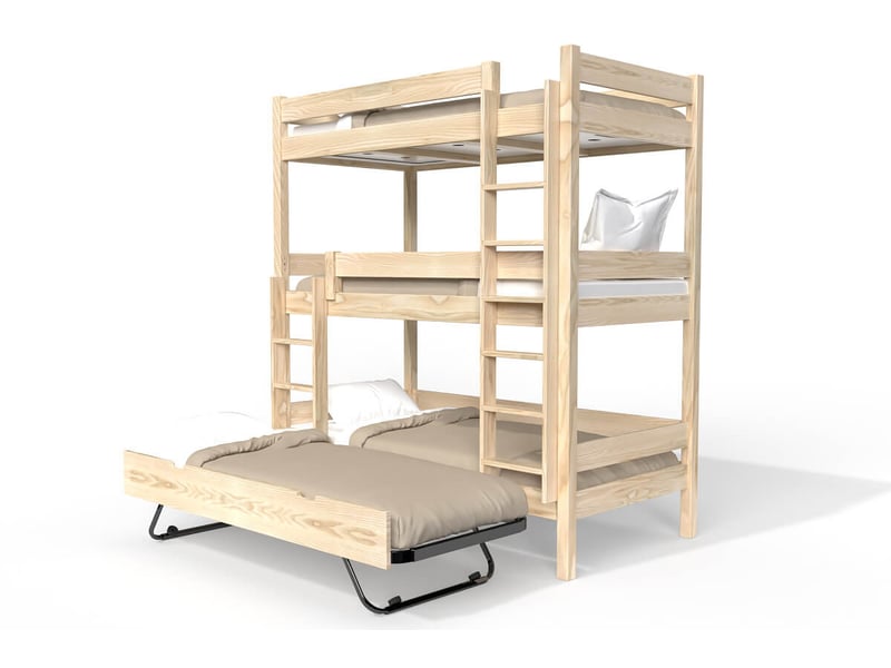 Lit superposé 4 places 80x190 en bois massif abc, vernis naturel TRI480-V - Conforama C