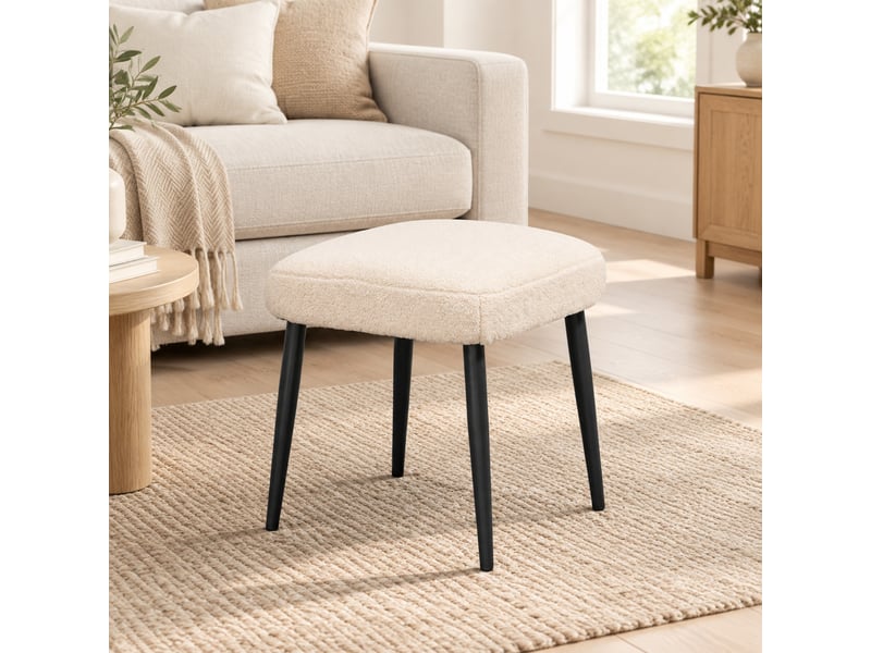  Pouf carré beige effet cachemire 42x42x47 cm à pieds en acier  - Conforama D