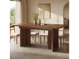Table à manger extensible rectangulaire 120-160x80x76,1 cm, pieds en v rainurés, mdf et métal, noyer
