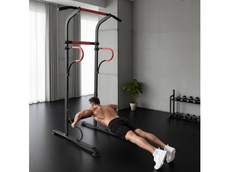  Tour de musculation réglable 98x84 cm barre de traction métal noir et rouge  - Conforama B