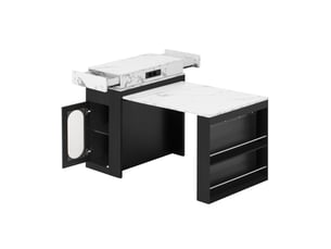 Îlot de cuisine extensible à roulettes avec prises et rangement noir