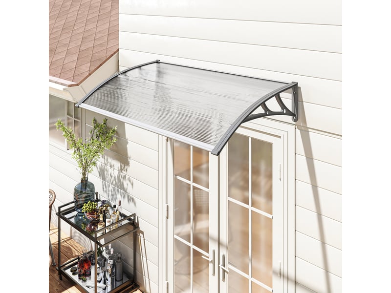  Auvent de porte, protection contre la pluie, le vent et la grêle, polycarbonate, barres de liaison en aluminium, 110 x 60 x 18 cm, gris  - Conforama C