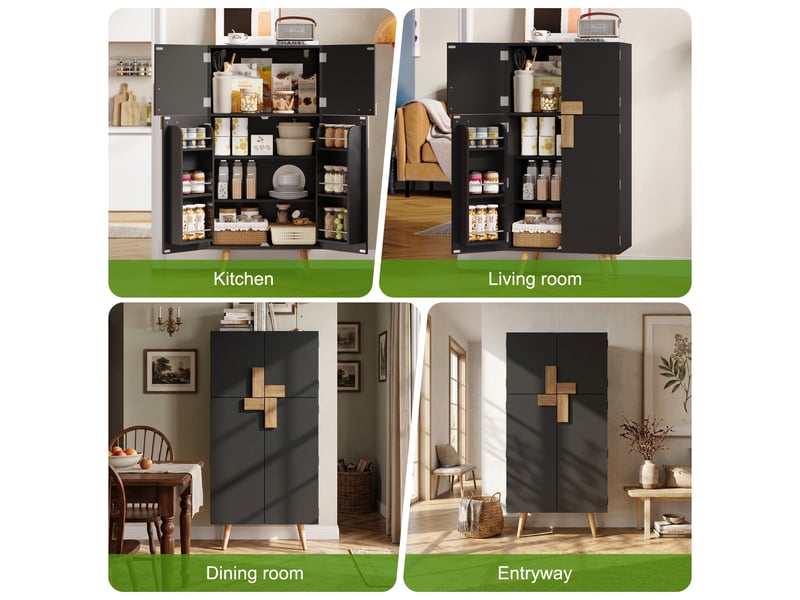  Colonne de cuisine avec 4 portes, étagères réglables et rangements de porte pour cuisine en mdf, 60×35×120 cm, noir  - Conforama E