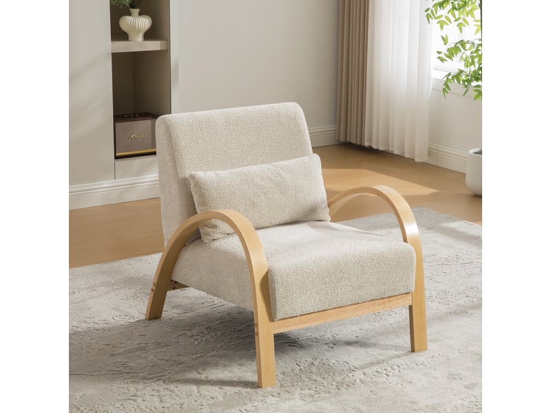  Fauteuil 70,5 x 82,5 x 80,5 cm –  accoudoirs courbés en bois massif – tissu chenille - beige  - Conforama E