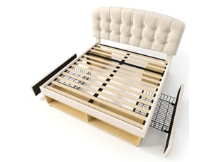 Lit avec rangement 140x190 cm <strong></strong>  <strong></strong> coloris beige