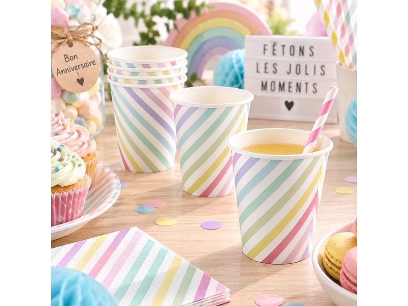  Lot de 6 gobelets en carton rayures pastel  - Conforama C